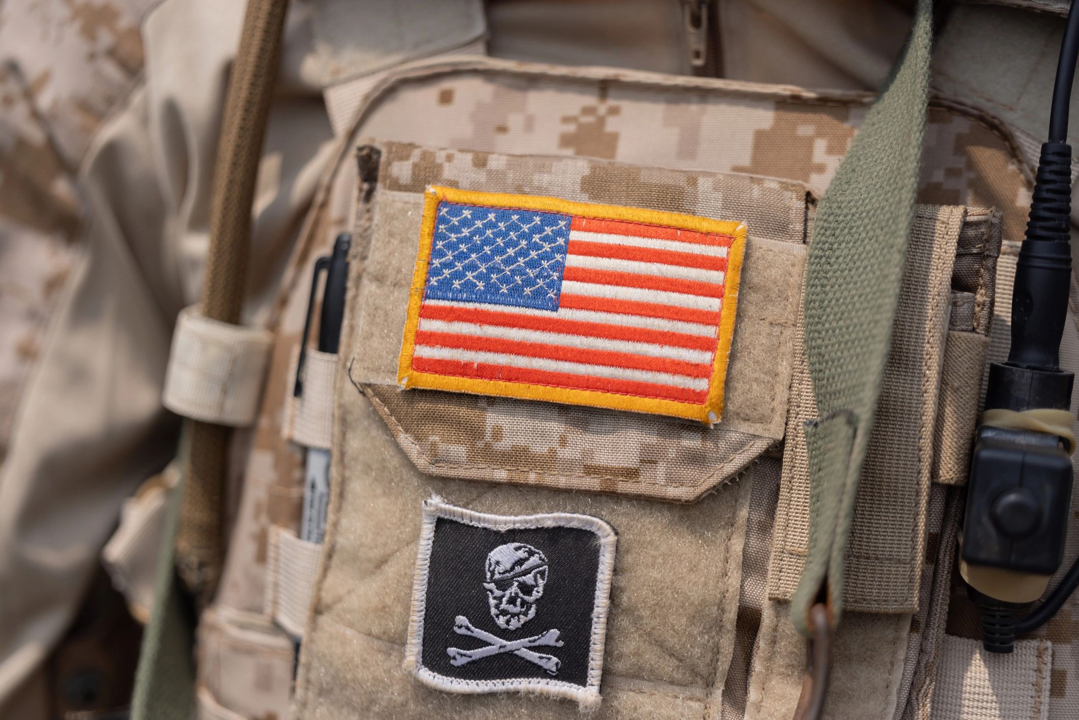 Flag patch on military-style uniform fabric